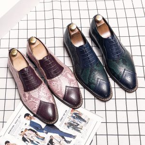 men s dress shoes new snakeskin pattern brogue man leather shoes vintage carved formal business flats 4