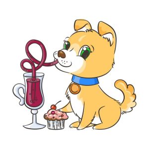 Full clipart Golden dog with mug of mulled wine