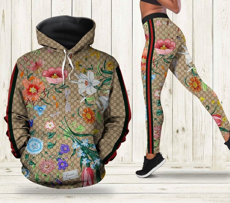 Ckso Shop For gucci GG Supreme buckle belt For gucci Floral Pattern 3D All Over Print Hoodie Leggings Set HN