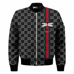 Black Gucci Dragonfly Bomber Jacket Luxury Brand Outfit For Men