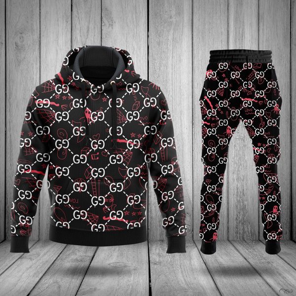 Slocog Shop Gucci Black Hoodie Sweatpants Pants Luxury Clothing