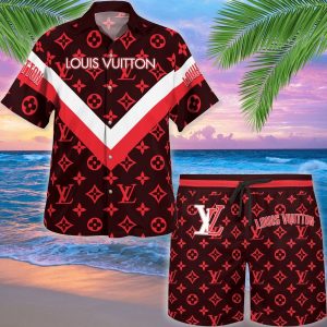 Louis Vuitton LV Red Hawaii Shirt Shorts Set Luxury Beach Clothing Clothes Outfit For Men ND