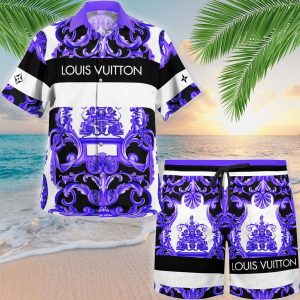Louis Vuitton LV Purple Hawaii Shirt Shorts Set Luxury Beach Clothing Clothes Outfit For Men ND