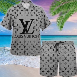 Louis Vuitton Grey LV Hawaii Shirt Shorts Set Luxury Beach Clothing Clothes Outfit For Men ND