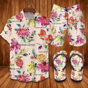 Louis Vuitton Flower Hawaii Shirt Shorts Set & Flip Flops Luxury LV Clothing Clothes Outfit For Men ND