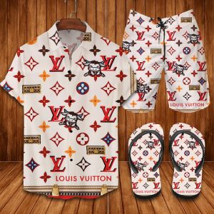 Louis Vuitton Cow Hawaii Shirt Shorts Set & Flip Flops Luxury LV Clothing Clothes Outfit For Men ND