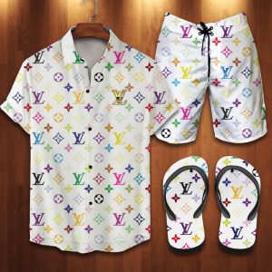 Louis Vuitton White Hawaii Shirt Shorts Set & Flip Flops Luxury LV Clothing Clothes Outfit For Men ND