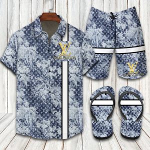 Louis Vuitton Blue Hawaii Shirt Shorts Set & Flip Flops Luxury LV Clothing Clothes Outfit For Men ND