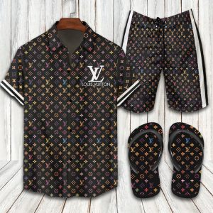 Louis Vuitton Colorful Hawaii Shirt Shorts Set & Flip Flops Luxury LV Clothing Clothes Outfit For Men ND