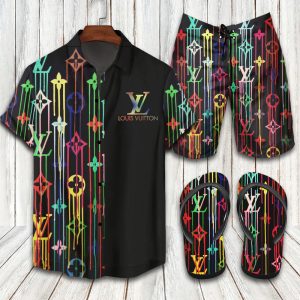 Louis Vuitton Multicolor Hawaii Shirt Shorts Set & Flip Flops Luxury LV Clothing Clothes Outfit For Men ND
