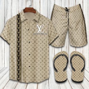 Louis Vuitton Wheat Hawaii Shirt Shorts Set & Flip Flops Luxury LV Clothing Clothes Outfit For Men ND