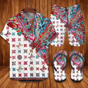 Louis Vuitton Abstract Hawaii Shirt Shorts Set & Flip Flops Luxury LV Clothing Clothes Outfit For Men ND