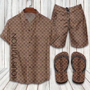 Louis Vuitton Monogram Hawaii Shirt Shorts Set & Flip Flops Luxury LV Clothing Clothes Outfit For Men ND