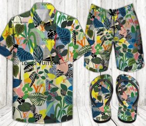 Louis Vuitton Tropical Hawaii Shirt Shorts Set & Flip Flops Luxury LV Clothing Clothes Outfit For Men ND