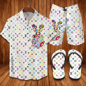 Louis Vuitton Panda Hawaii Shirt Shorts Set & Flip Flops Luxury LV Clothing Clothes Outfit For Men ND