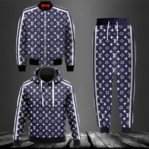 Louis Vuitton Blue Jacket Hoodie Sweatpants Pants LV Luxury Clothing Clothes Outfit For Men ND