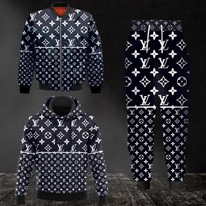 Louis Vuitton Navy Jacket Hoodie Sweatpants Pants LV Luxury Clothing Clothes Outfit For Men ND
