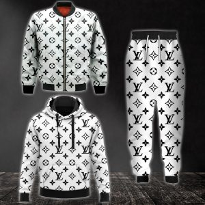 Louis Vuitton White Jacket Hoodie Sweatpants Pants LV Luxury Clothing Clothes Outfit For Men ND