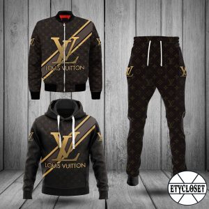 Louis Vuitton Dark Brown Jacket Hoodie Sweatpants Pants LV Luxury Clothing Clothes Outfit For Men ND