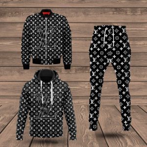 Louis Vuitton Black Jacket Hoodie Sweatpants Pants LV Luxury Brand Clothing Clothes Outfit For Men ND