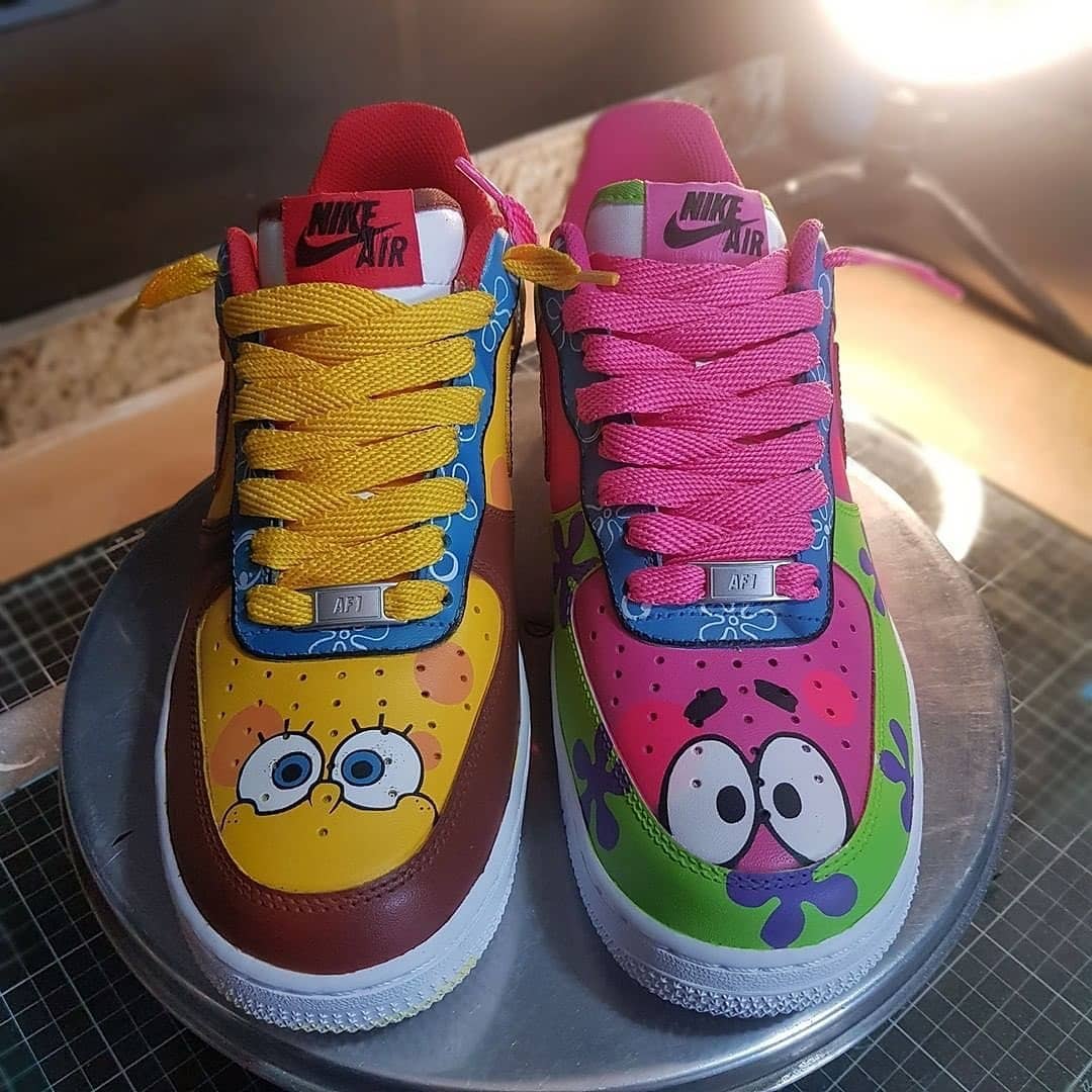 SpongeBob SquarePants Air Force 1 Custom nike superfly pink and neon green blue background Acm Shop