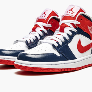 2 wmns air jordan 1 mid patent leather navy white red 2799 12317