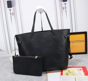 Louis Vuitton Neverfull MM Tote Bag Monogram Empreinte Black For Women, Women’s Handbags, Shoulder Bags 12.2in/31cm LV M45685  - 2799