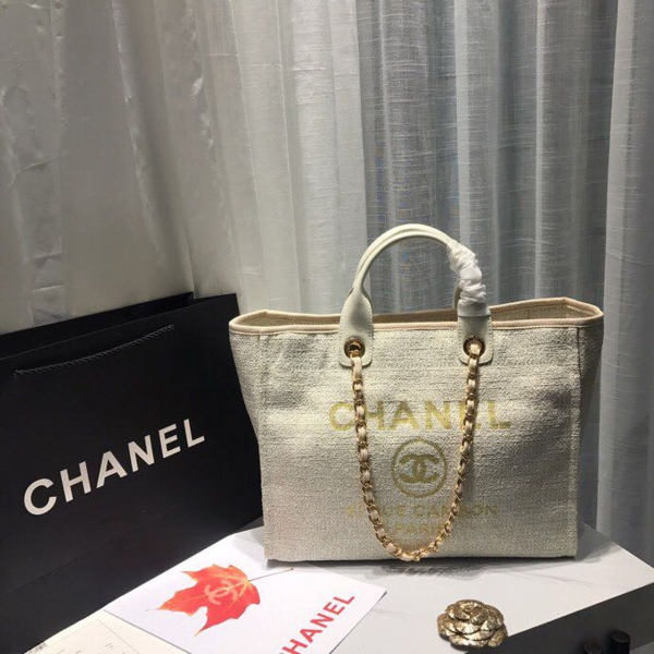 6 sport chanel deauville tote tweed canvas bag fallwinter collection beigecreamgoldmulti for women 15in38cm 2799 115