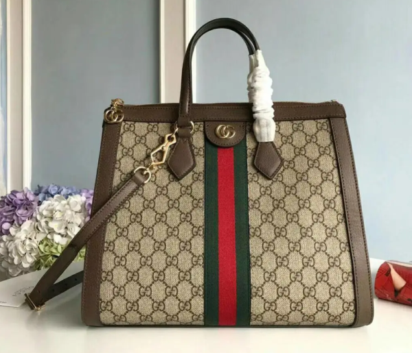 gucci ophidia gg medium tote bag beigeebony gg supreme canvas with brown for women 13in33cm gg 524537 k05nb 8745 2799 135