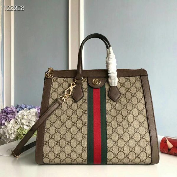 4 gucci ophidia gg medium tote bag beigeebony gg supreme canvas with brown for women 13in33cm gg 524537 k05nb 8745 2799 135