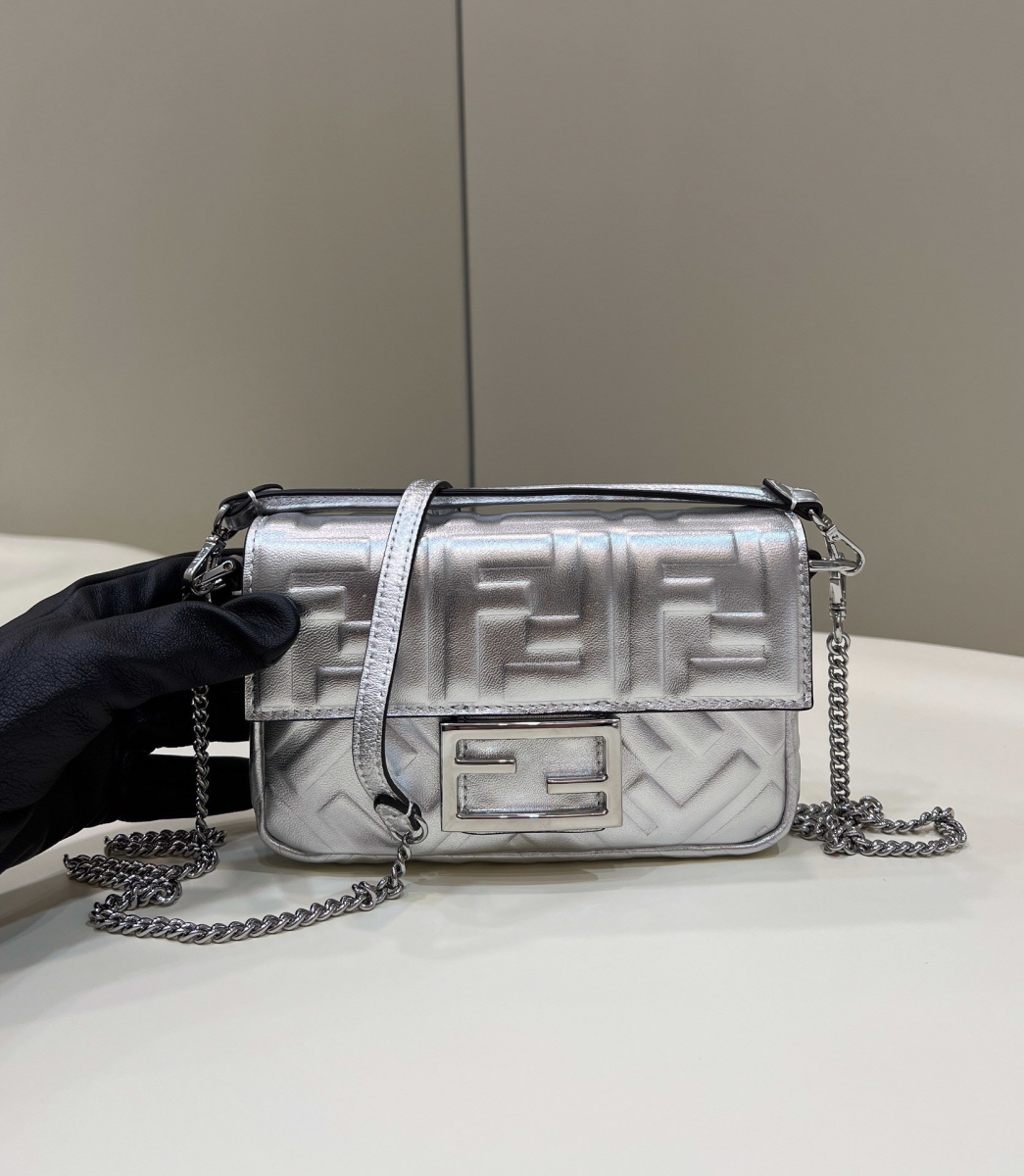 Shoulder And Crossbody Bags 7.5in19cm FF 8BS017 - 2799, Womens Handbags,  Slocog Shop, fendi ff logo patch track shorts item - Fendi Baguette Silver  For Women