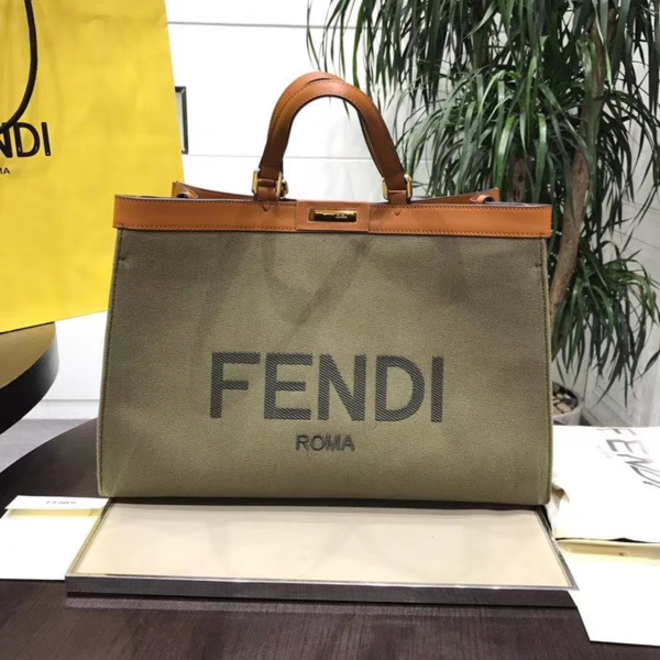 Fendi Peekaboo X-Tote Canvas Bag Khaki For Women, Women’s Handbags, Shoulder Bags 16.1in/41cm FF 8BH374  - 2799-147