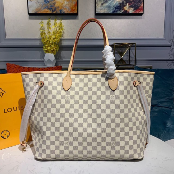 Louis Vuitton Neverfull GM Tote Bag Damier Azur Canvas Beige For Women, Women’s Handbags, Shoulder Bags 15.4in/39cm LV N41360  - 2799-149
