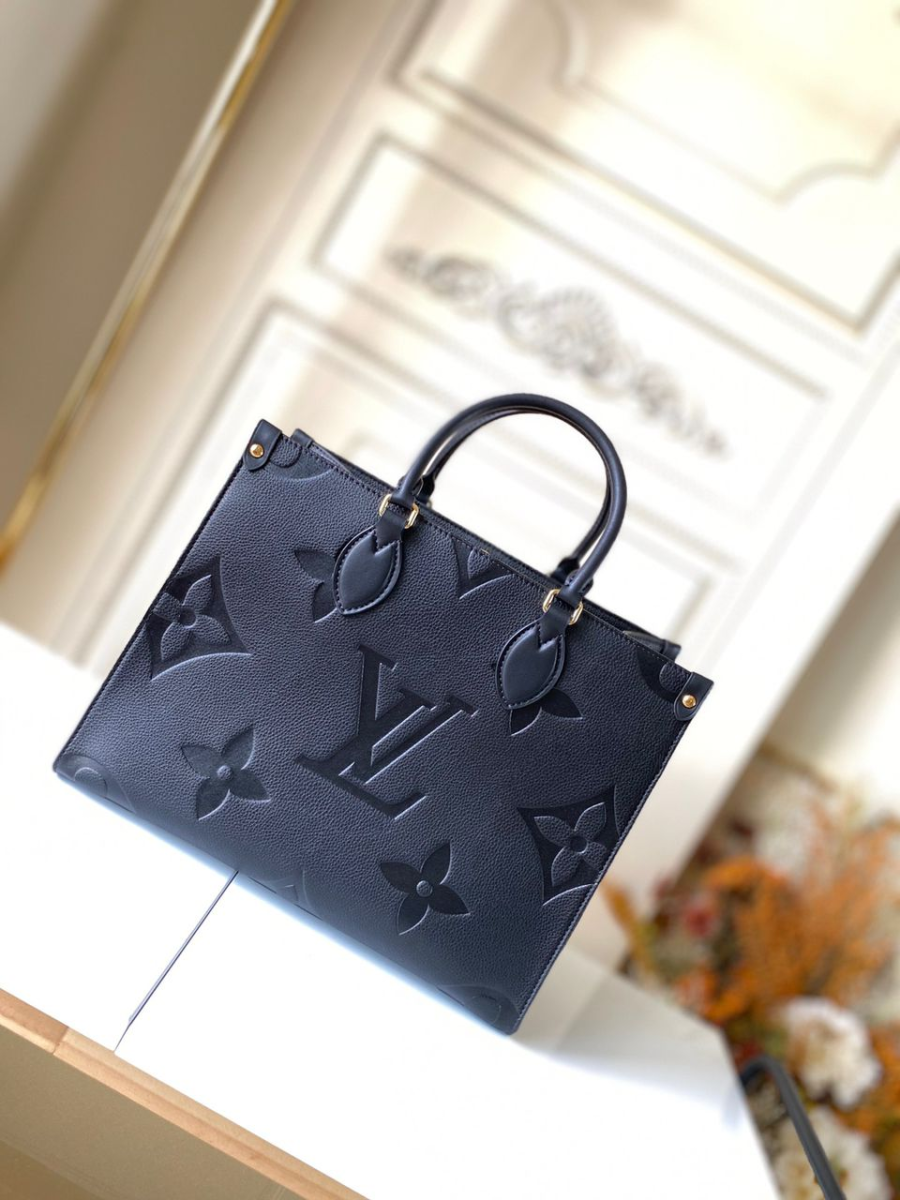 Louis Vuitton Onthego MM Monogram Empreinte Tote Bag Black For