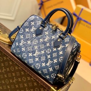2 louis vuitton speedy bandouliere 25 monogram denim jacquard navy blue for women womens handbags 98in25cm lv m59609 2799 175