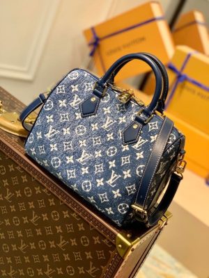 2 louis vuitton speedy bandouliere 25 monogram denim jacquard navy blue for women womens handbags 98in25cm lv m59609 2799 175