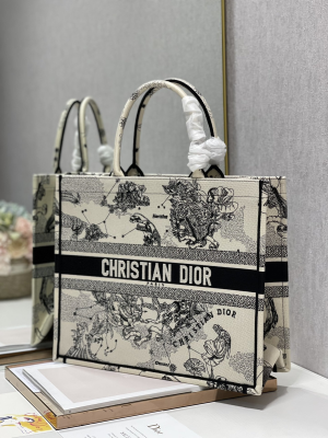 4-Christian Dior Large Dior Book Tote Dior Zodiac Embroidery, Black/Beige, For Women Women’s Handbags, 41cm CD  - 2799-183
