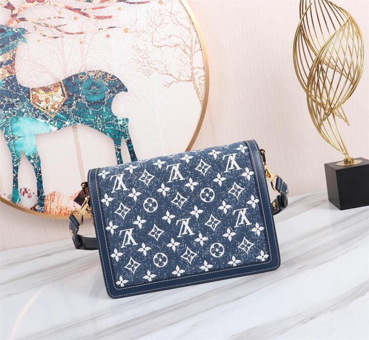 1 louis vuitton dauphine mm denim jacquard monogram pattern navy blue for women womens handbags shoulder and crossbody bags 98in25cm lv m59631 2799 184