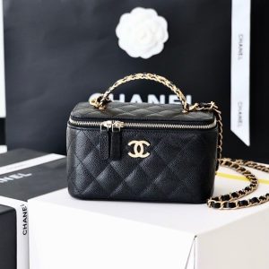 3 chanel flats small vanity case black for women 67in17cm as3171 2799 238