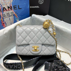chanel classic flap with charm chain with cc details on strap bag 17cm7inch gold hardware grey 2799 253