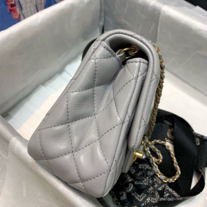 3 chanel classic flap with charm chain with cc details on strap bag 17cm7inch gold hardware grey 2799 253