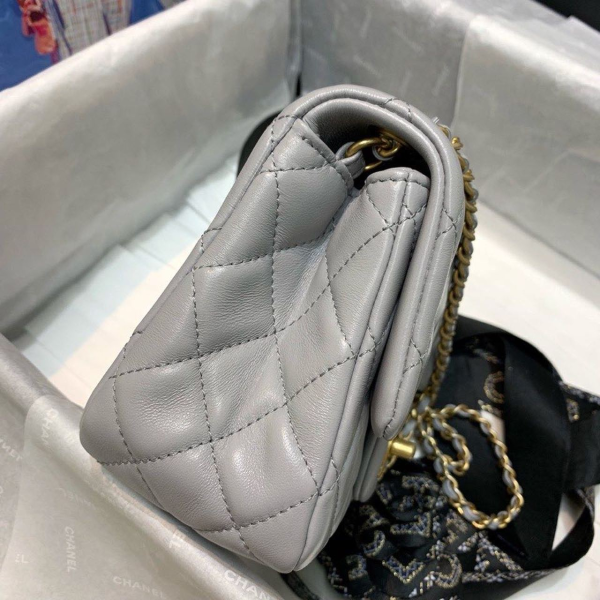 10 chanel classic flap with charm chain with cc details on strap bag 17cm7inch gold hardware grey 2799 253