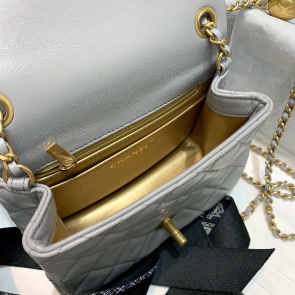 11 chanel classic flap with charm chain with cc details on strap bag 17cm7inch gold hardware grey 2799 253
