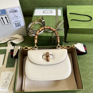 Gucci Bamboo 1947 Small Top Handle Bag White For Women 8.3in/21cm GG 675797 10ODT 8454  - 2799-256