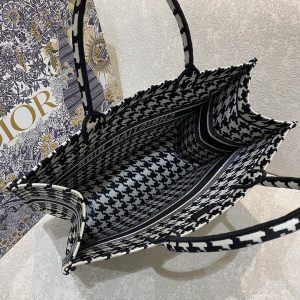 1 christian dior large dior book tote black houndstooth embroidery blackwhite for women womens handbags shoulder bags 42cm cd 2799 291