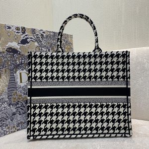 2 christian dior large dior book tote black houndstooth embroidery blackwhite for women womens handbags shoulder bags 42cm cd 2799 291