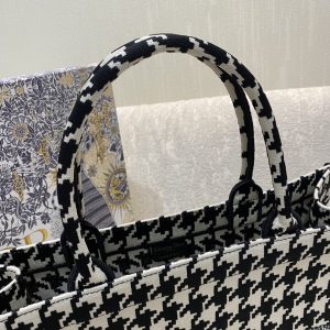 12 christian dior large dior book tote black houndstooth embroidery blackwhite for women womens handbags shoulder bags 42cm cd 2799 291