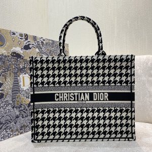 13 christian dior large dior book tote black houndstooth embroidery blackwhite for women womens handbags shoulder bags 42cm cd 2799 291