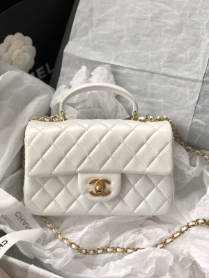 Chanel Mini Flap Bag With Top Handle White For Women 7.8in/20cm  - 2799-304