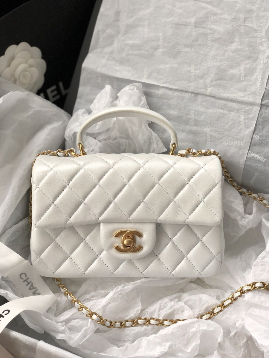chanel pre owned 2014 2015 pre owned diamond quilted two way bag item -  Camaragrancanaria Shop - Chanel Mini Flap Bag With Top Handle White For  Women 7.8in/20cm - 2799